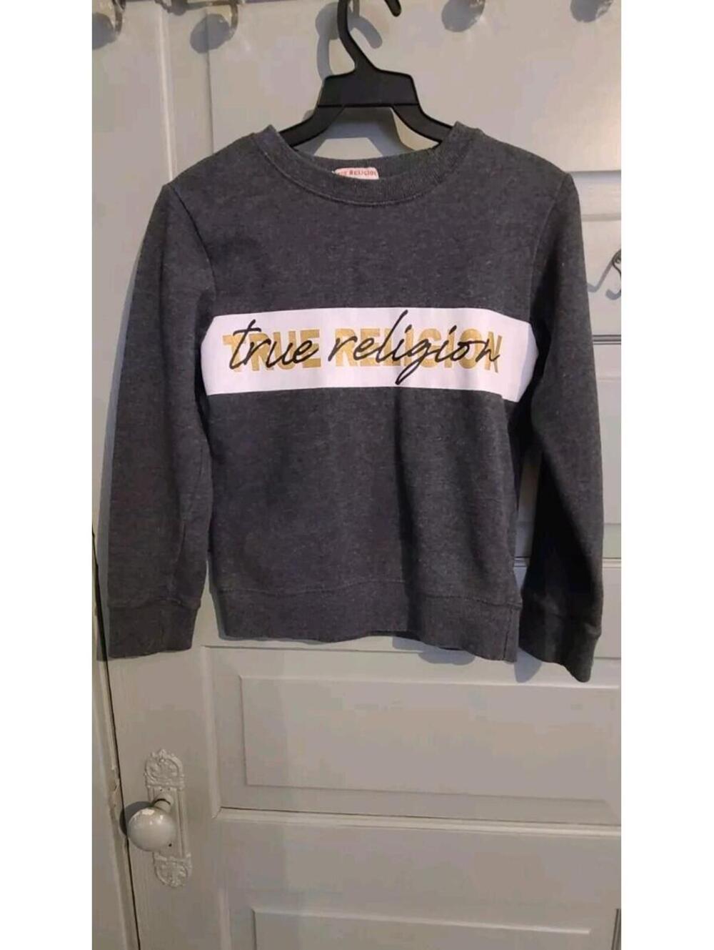 True Religion Big Kids Size Small Dark Grey Pullover Logo Graphic Sweatshirt